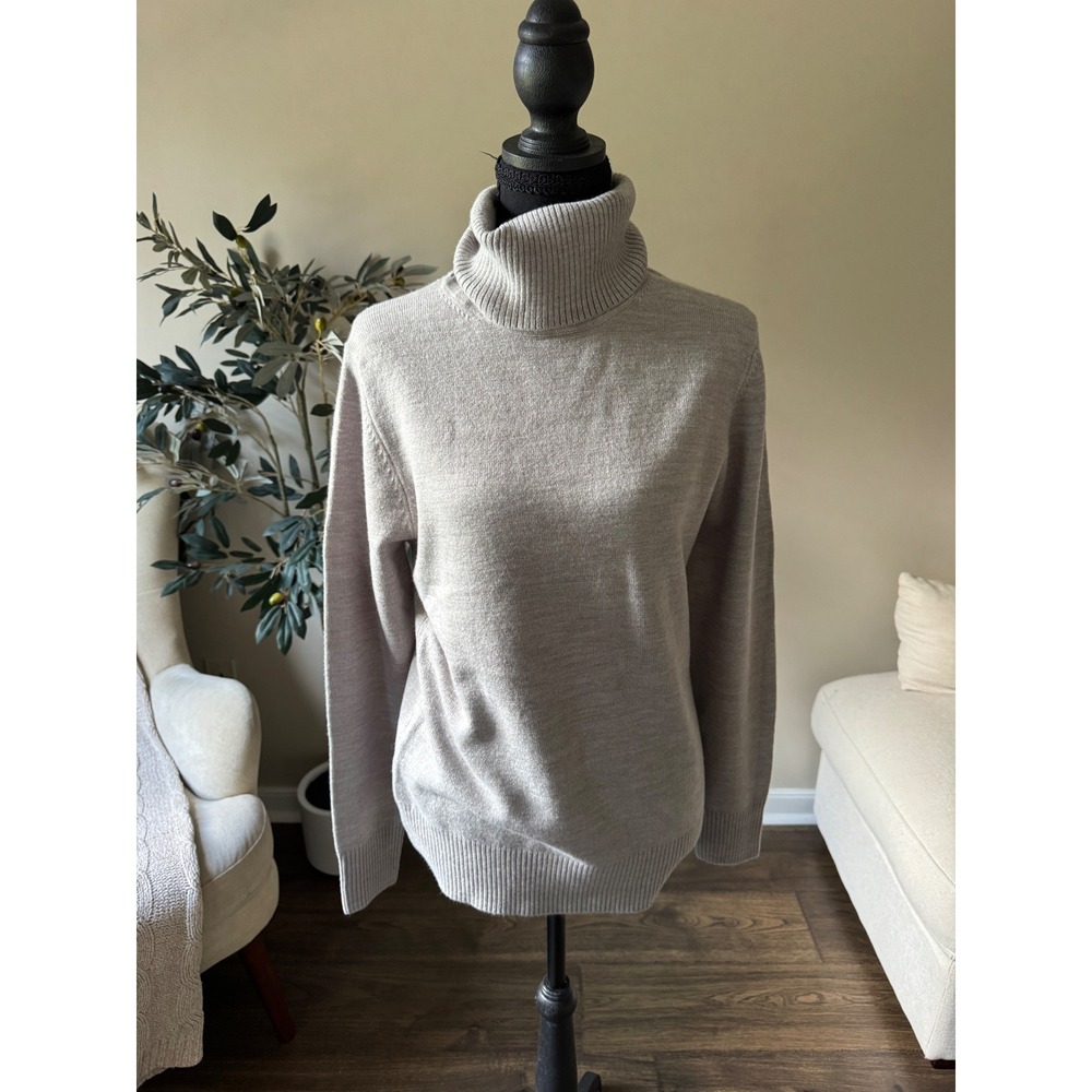 French Connection Womens Turtleneck Sweater Gray Ribbed Knit Pullover Large